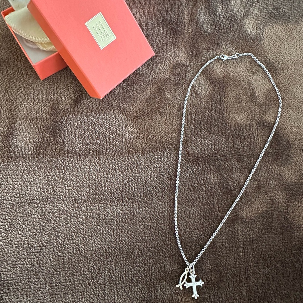 James Avery Necklace with Cross and Fish charm “16
